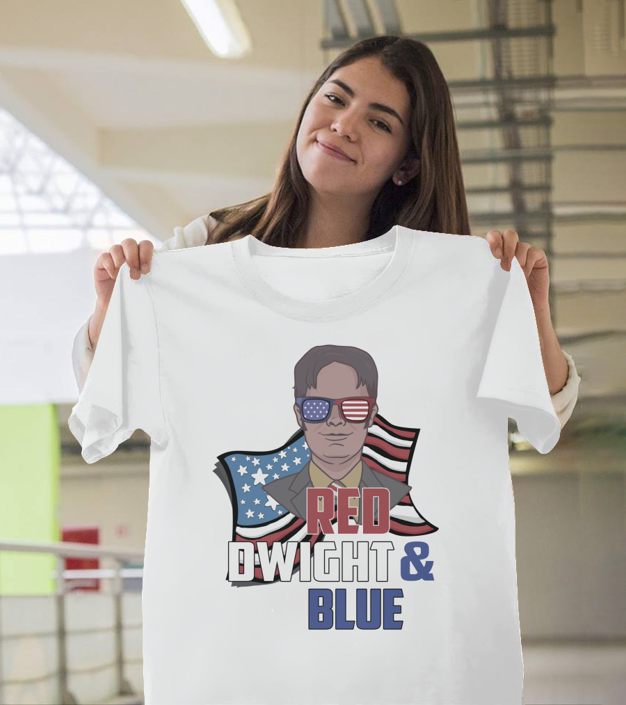 Dwight Red White and Blue Glasses American Flag T-Shirt
