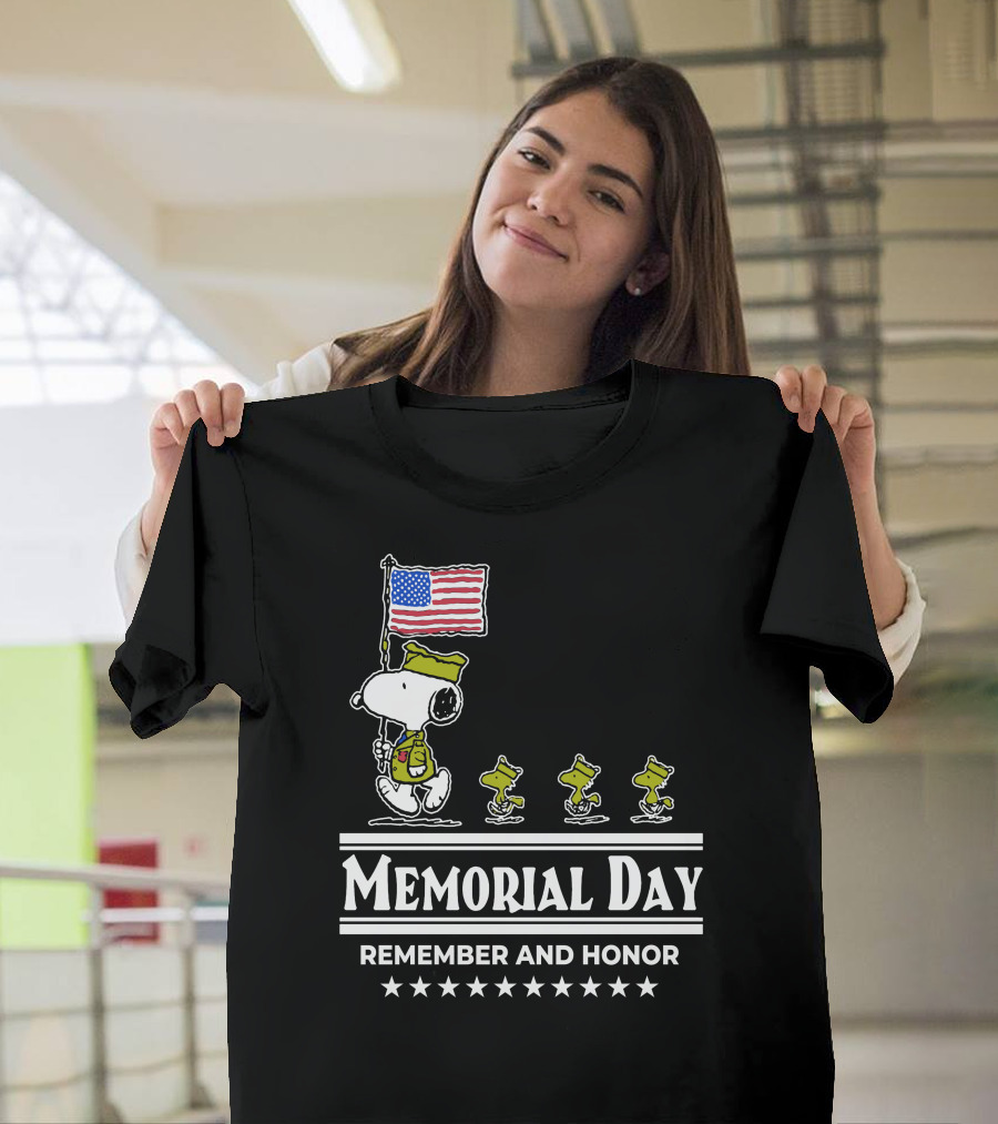 Snoopy Woodstock American Flag Memorial Day Remember and Honor T-Shirt