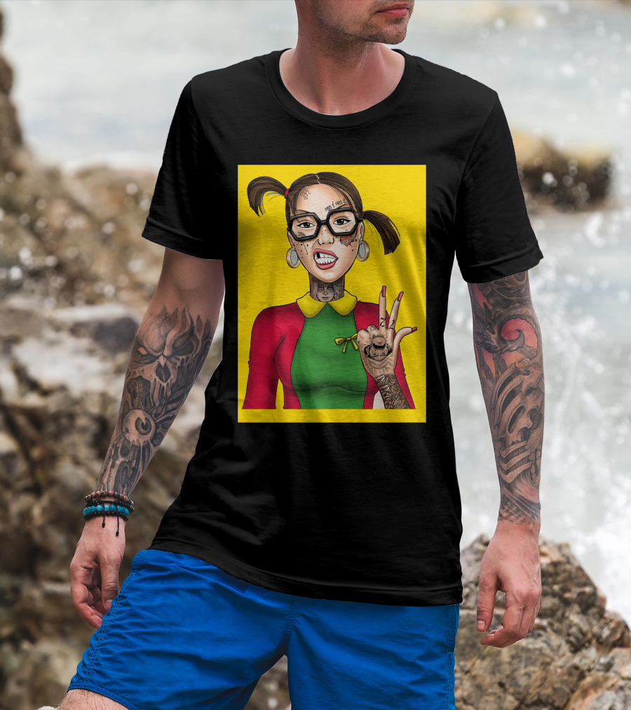 La Chilindrina La Toxica Tattoo Style Illustration Yellow Background T-Shirt