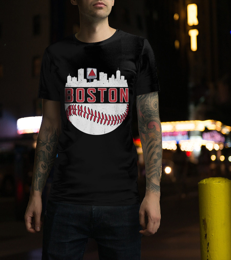 Boston Fenway Skyline Baseball Red Sox Novelty Massachusetts T-Shirt