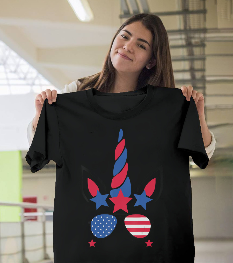 4th Of July Unicorn American Flag Red White Blue Stars Patriotic T-Shirt