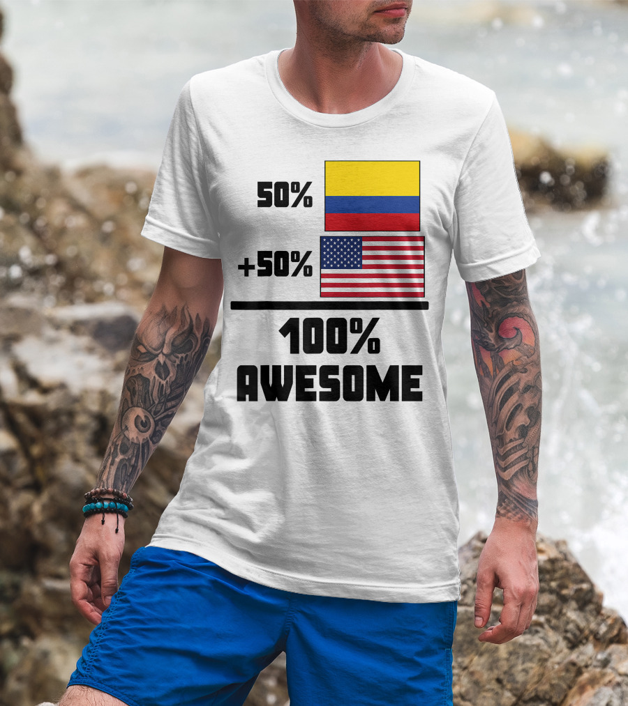 50 Colombian 50 American Flags 100 Awesome T-Shirt