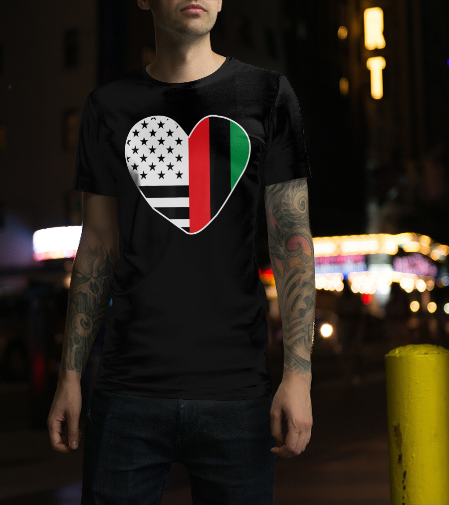 African American Black History Month Heart With USA And Pan-African Colors T-Shirt