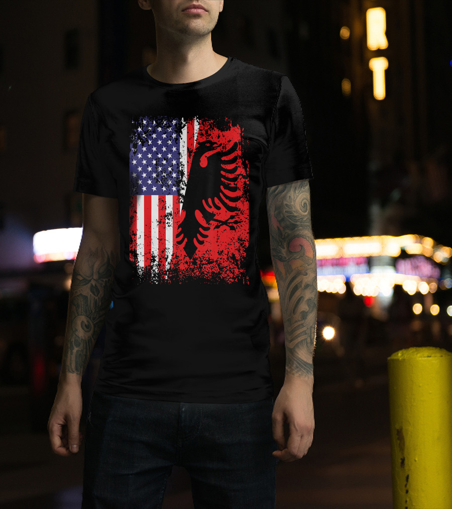 USA American Albania Flag Patriotic Albanian American Flag T-Shirt