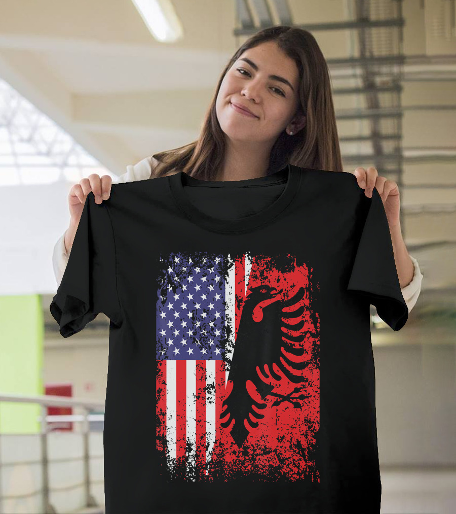 USA American Albania Flag Patriotic Albanian American Flag T-Shirt