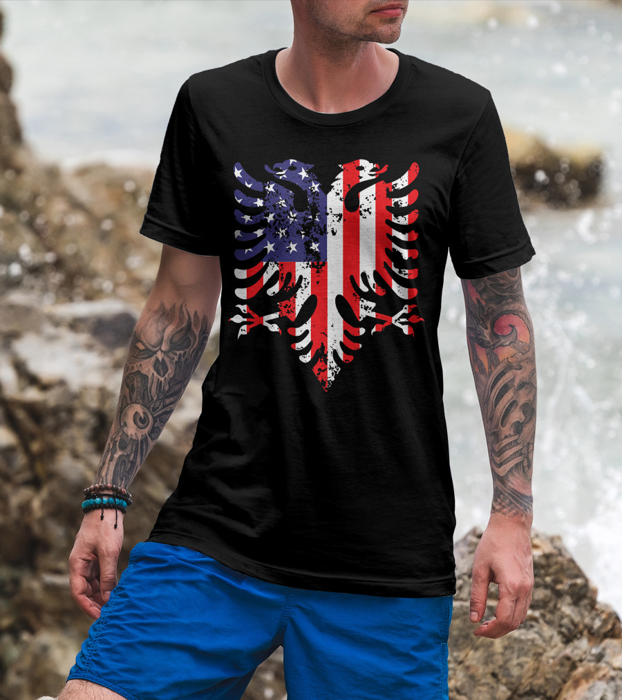 Albanian Eagle American Flag USA Albania Iconic T-Shirt