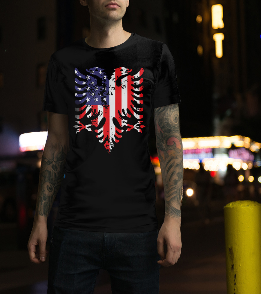 Albanian Eagle American Flag USA Albania Iconic T-Shirt