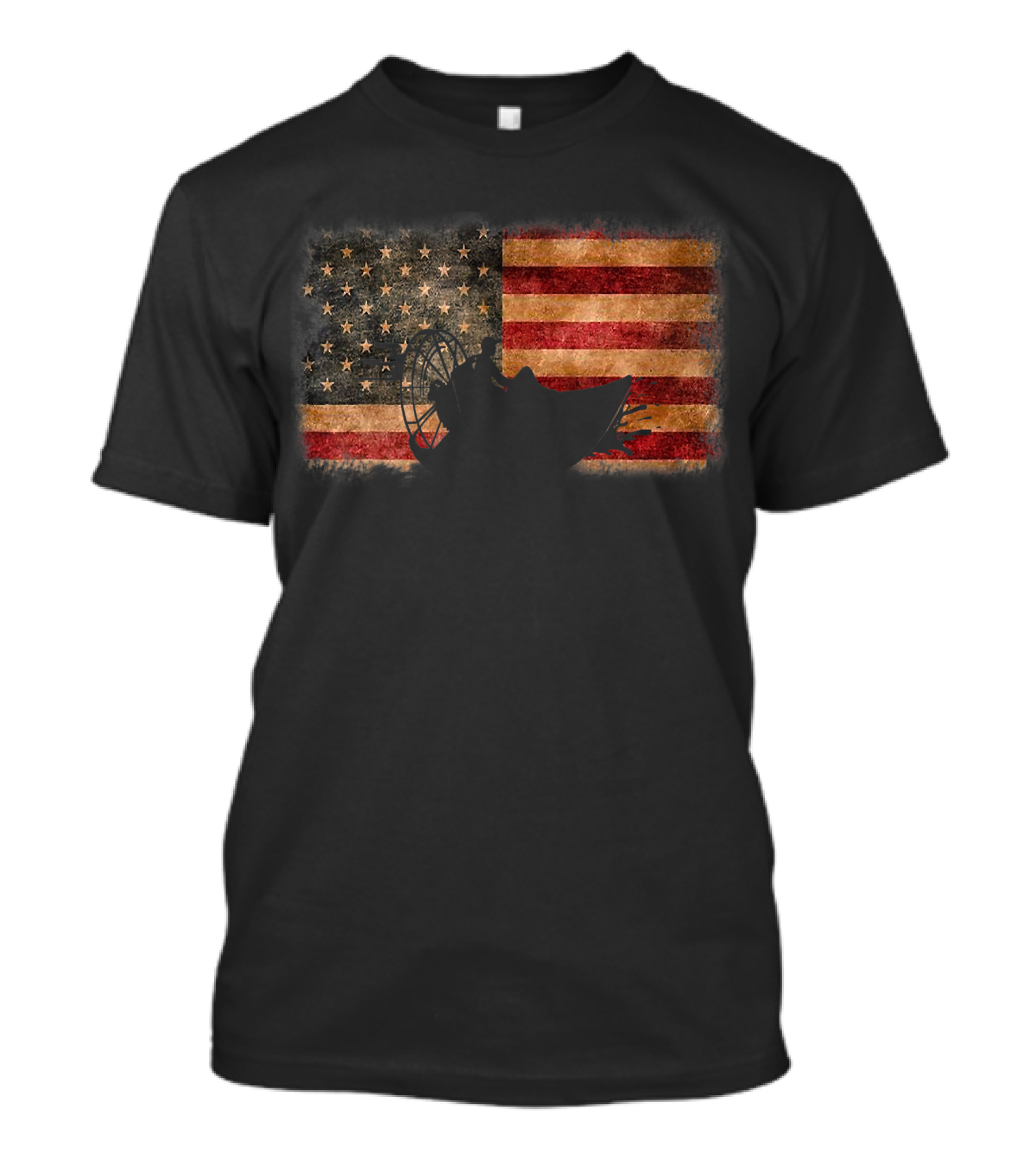 American Flag Airboat Racing Silhouette Over Rustic America T-Shirt