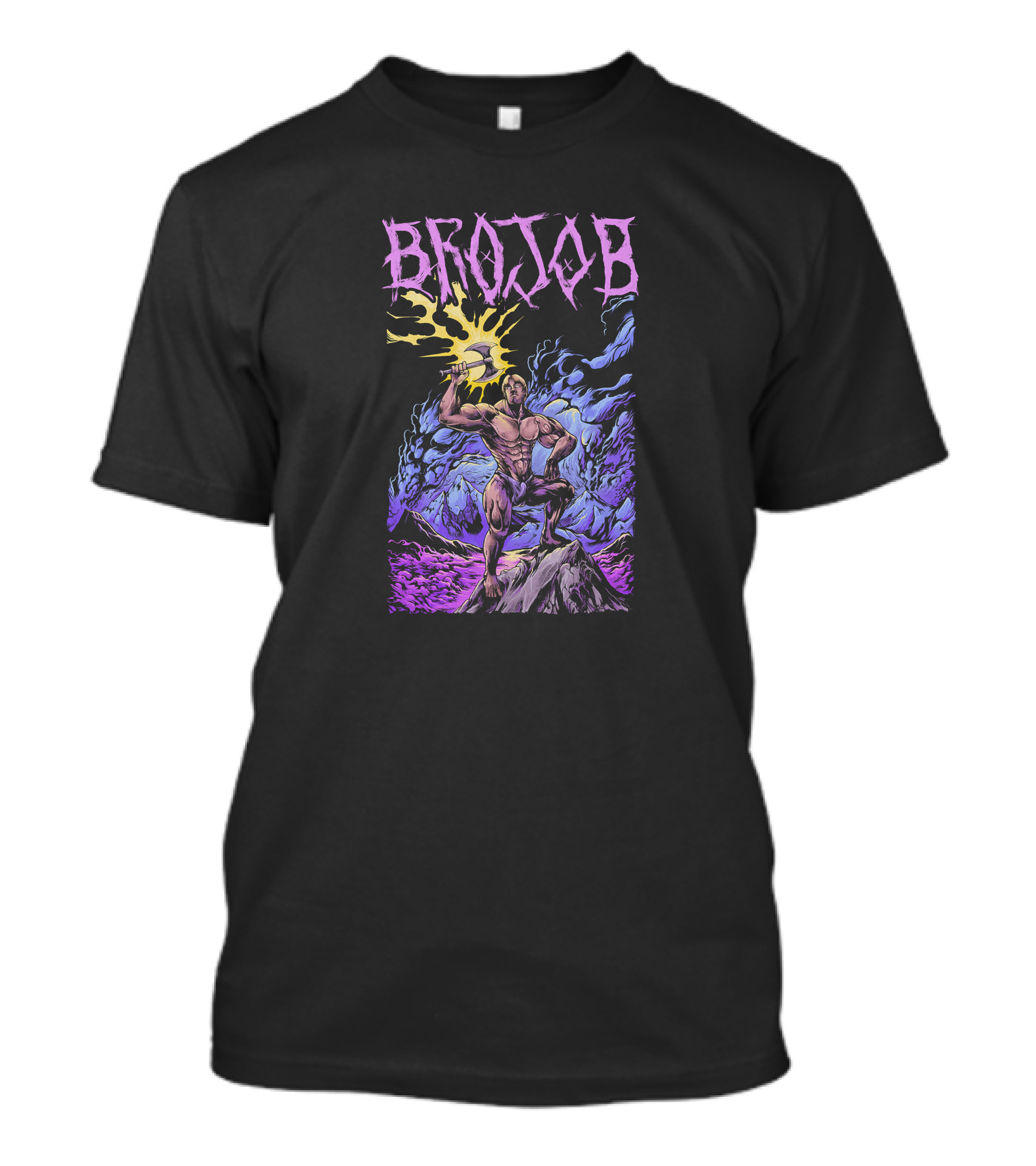 BROJOB Warrior With Axe In Vibrant Mountain Landscape T-Shirt
