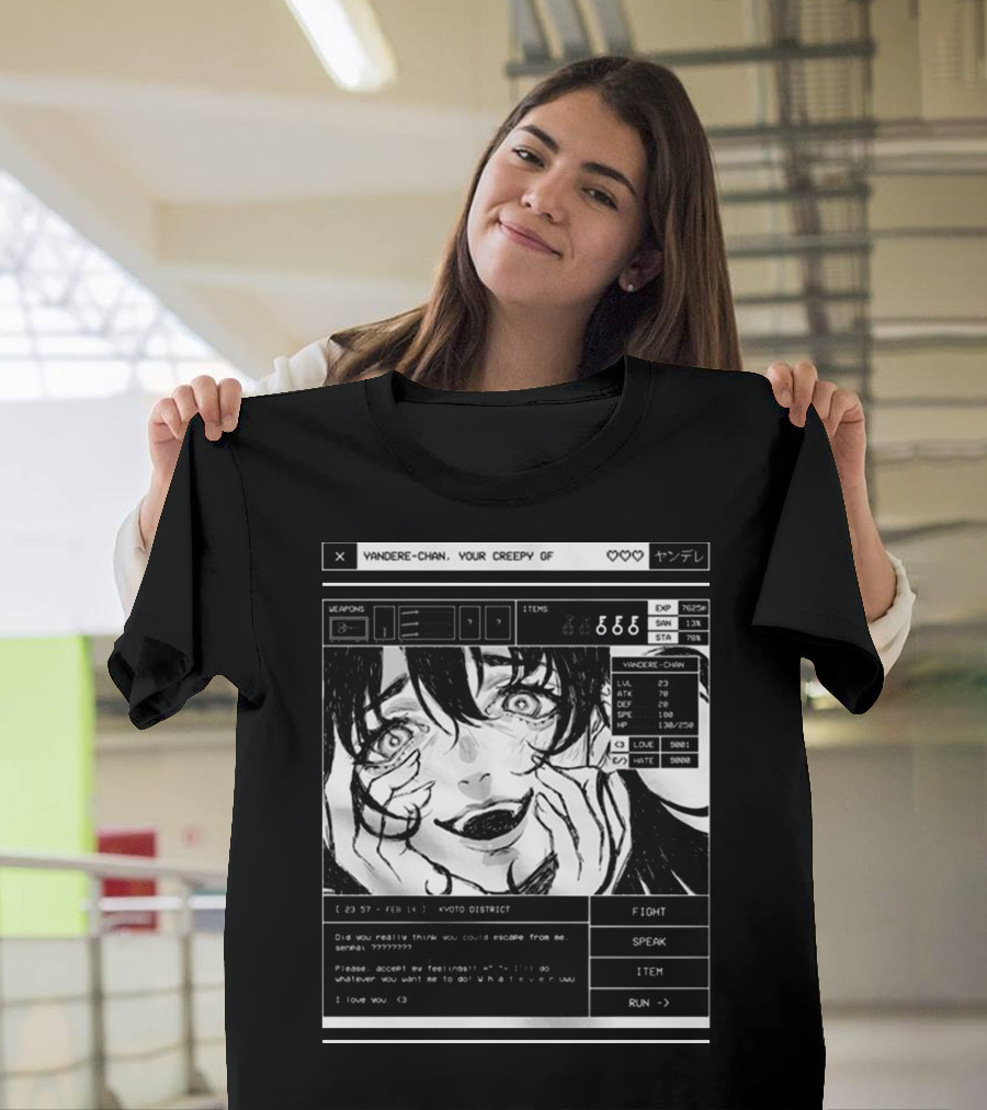 Yandere-Chan Your Creepy GF Video Game Style Art With Kyoto District Message T-Shirt