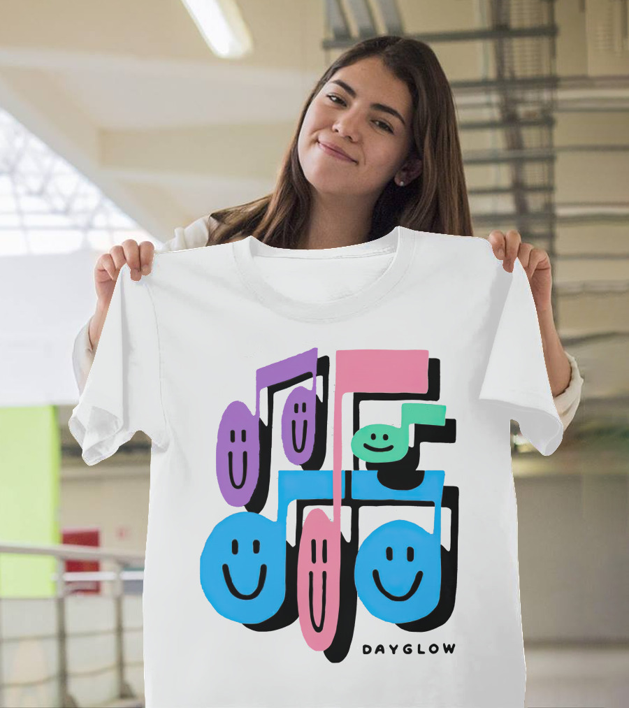 Dayglow Smiling Musical Notes Colorful T-Shirt