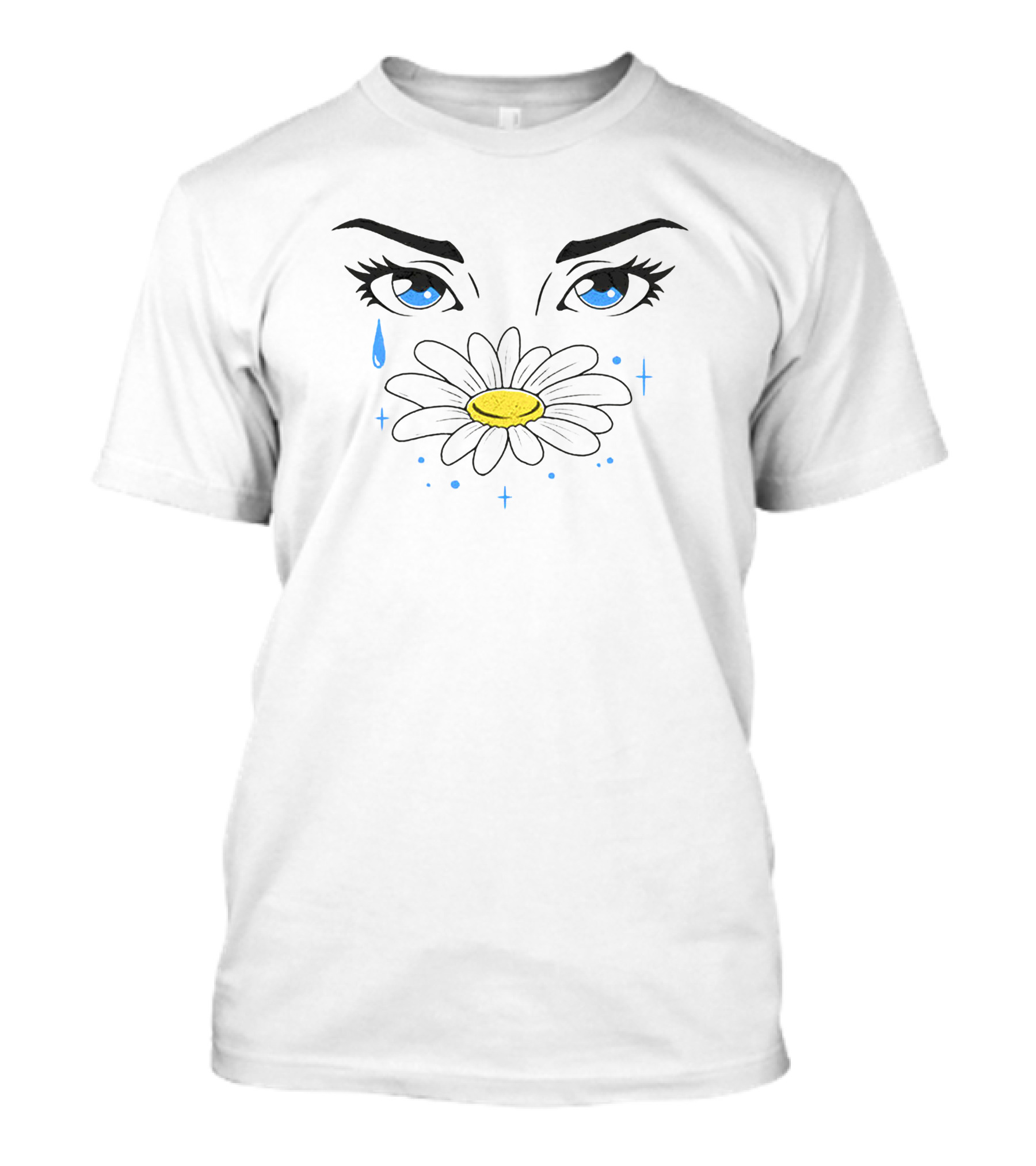 Ryancaraveo Blue Eyes Daisy Flower Teardrop T-Shirt