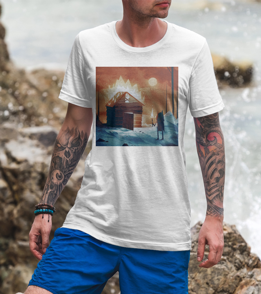 Galleons Merch Cabin Under Twilight With Frozen Forest And Firelight T-Shirt
