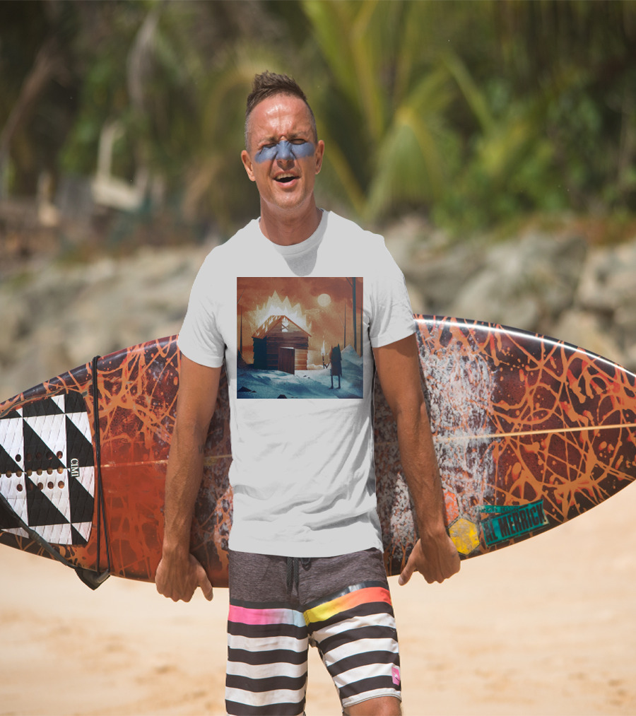 Galleons Merch Cabin Under Twilight With Frozen Forest And Firelight T-Shirt