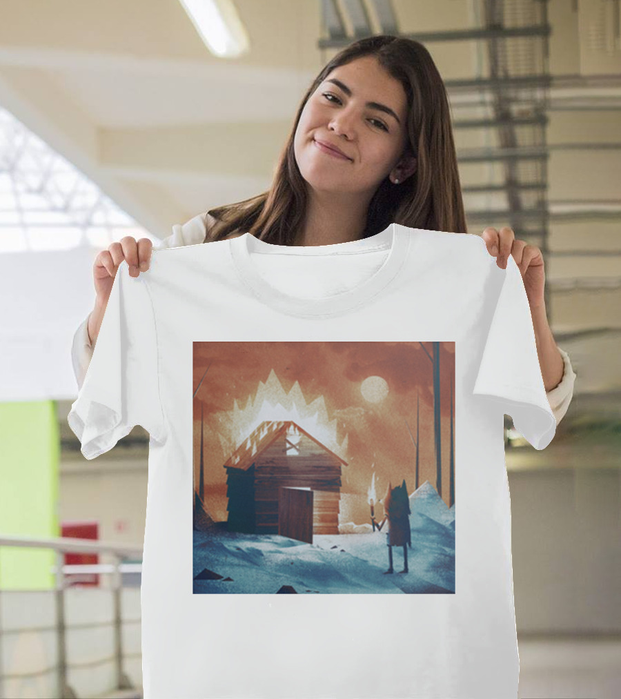 Galleons Merch Cabin Under Twilight with Frozen Forest and Firelight T-Shirt