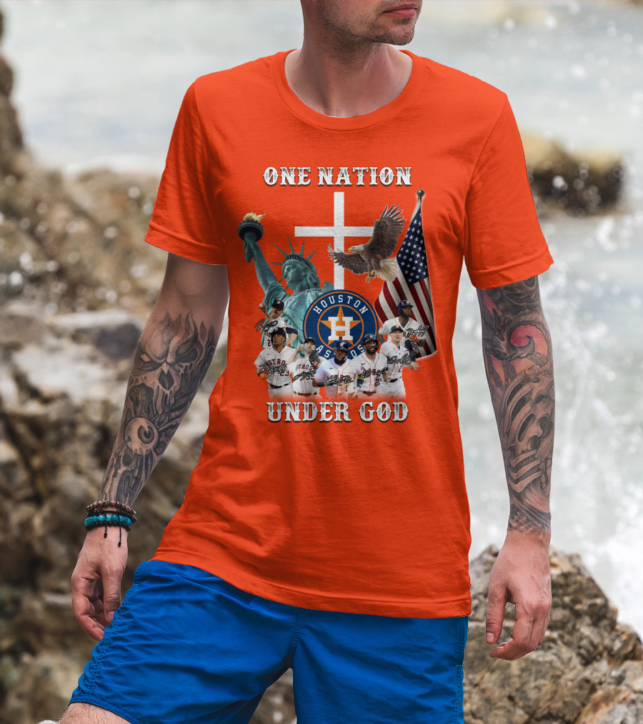 One Nation Under God Houston Astros Statue Of Liberty American Flag T-Shirt