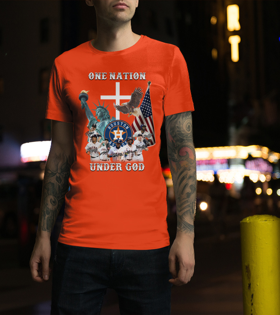 One Nation Under God Houston Astros Statue Of Liberty American Flag T-Shirt