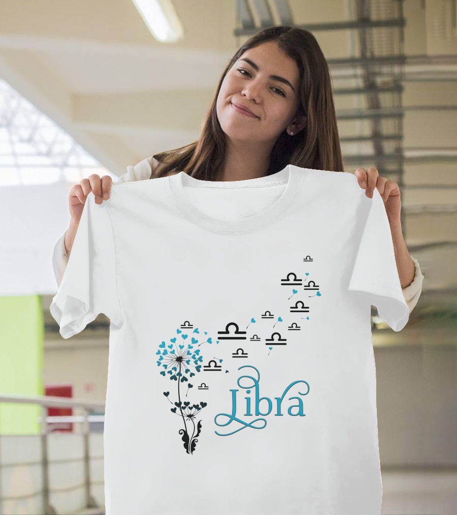 Libra Bloom Zodiac Symbol Hearts T-Shirt