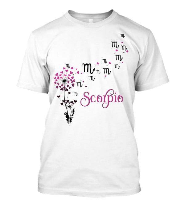 Scorpio Zodiac Flower With Heart Blossoms And Symbol T-Shirt