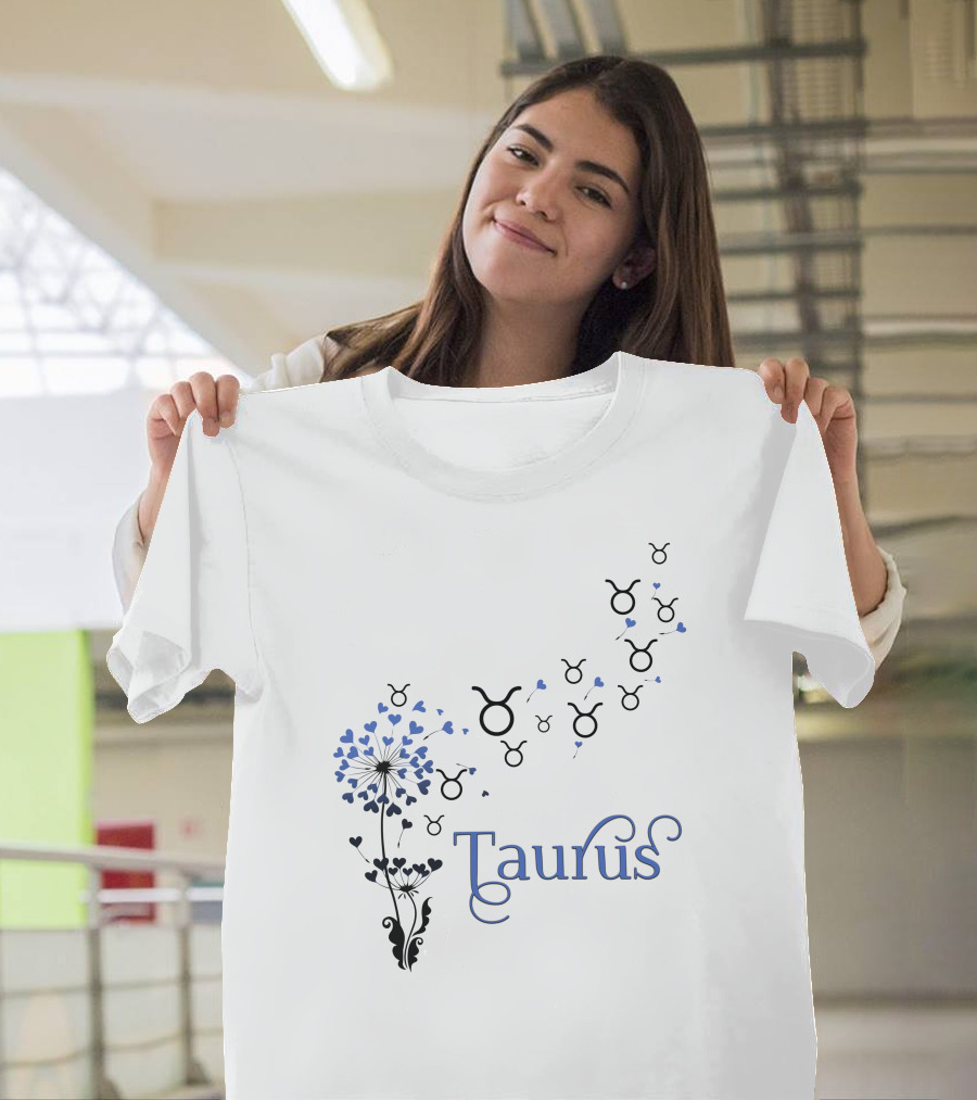 Taurus Zodiac Hearts Flower with Taurus Symbols T-Shirt