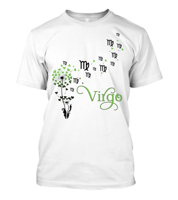 Virgo Zodiac Symbol Flower With Green Heart Leaves T-Shirt