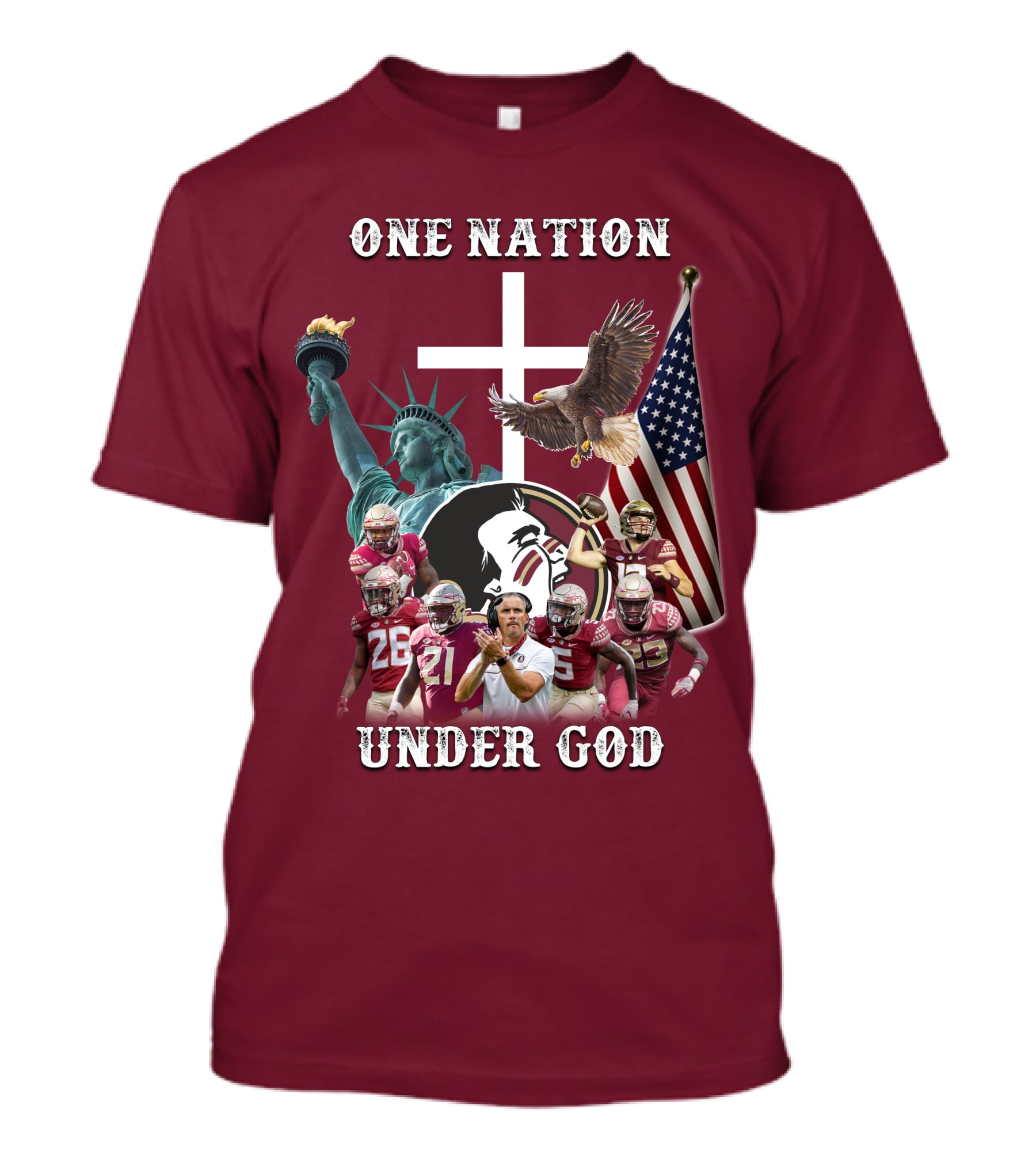 One Nation Under God Florida State Seminoles Football Statue Of Liberty Eagle Flag T-Shirt