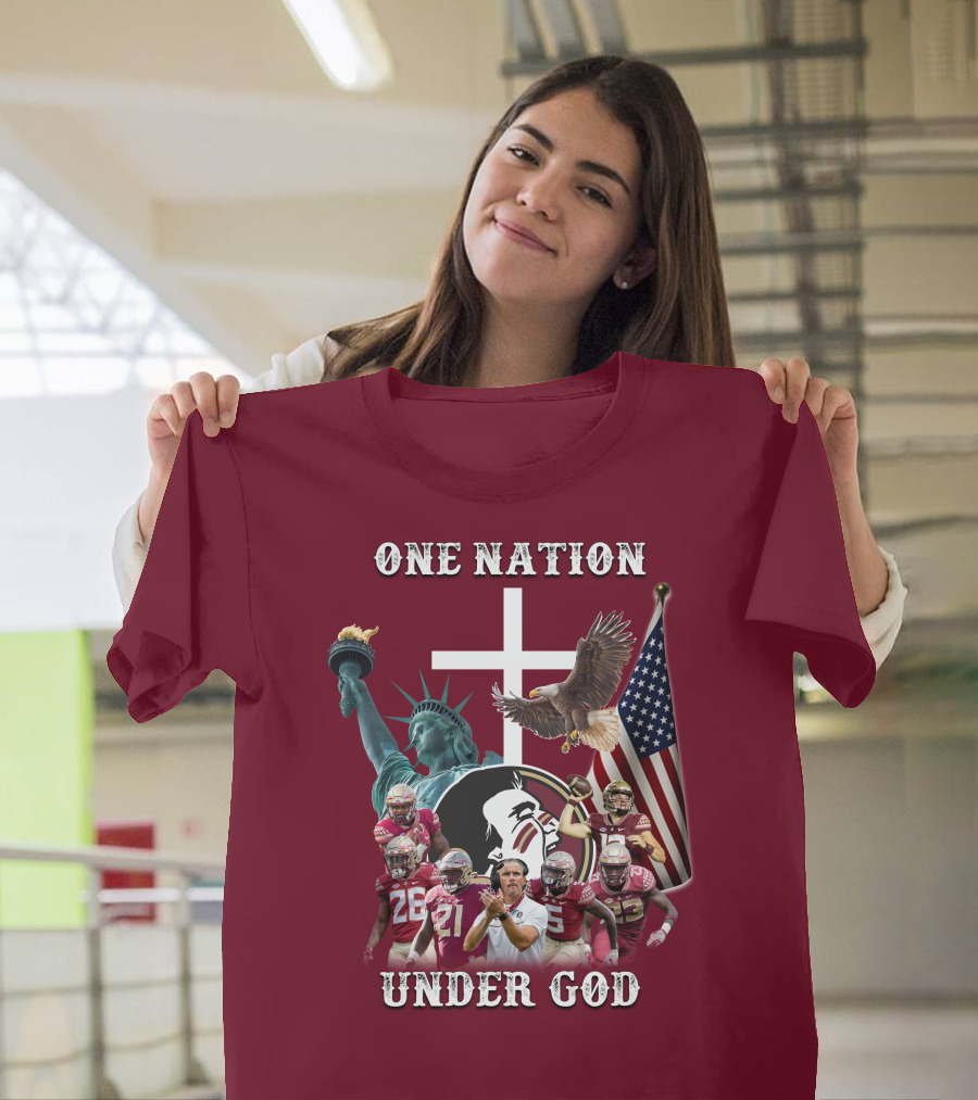 One Nation Under God Florida State Seminoles Football Statue of Liberty Eagle Flag T-Shirt