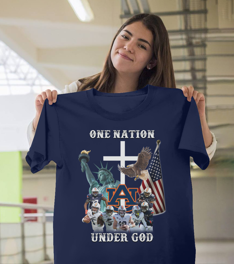 One Nation Under God AU Team with Liberty Cross and Flag T-Shirt
