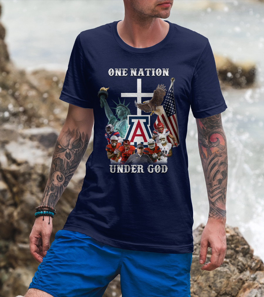 One Nation Under God Coach With Statue Of Liberty, Flag, Eagle, And Football Players T-Shirt