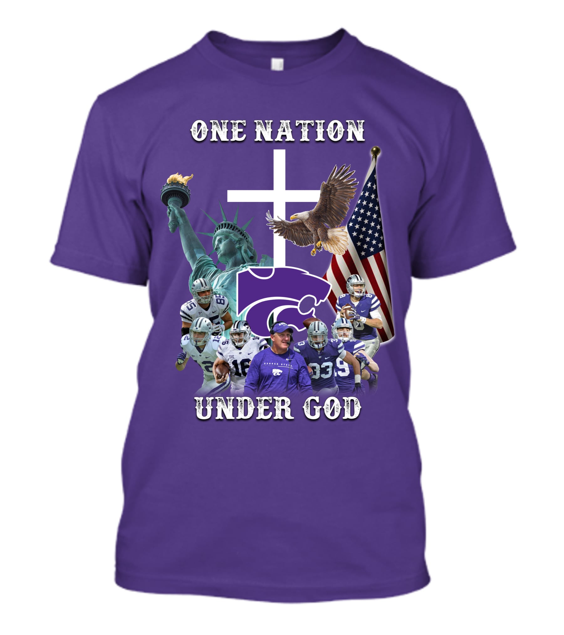KSW Nation One Nation Under God Statue Of Liberty Cross American Flag Eagle Football T-Shirt