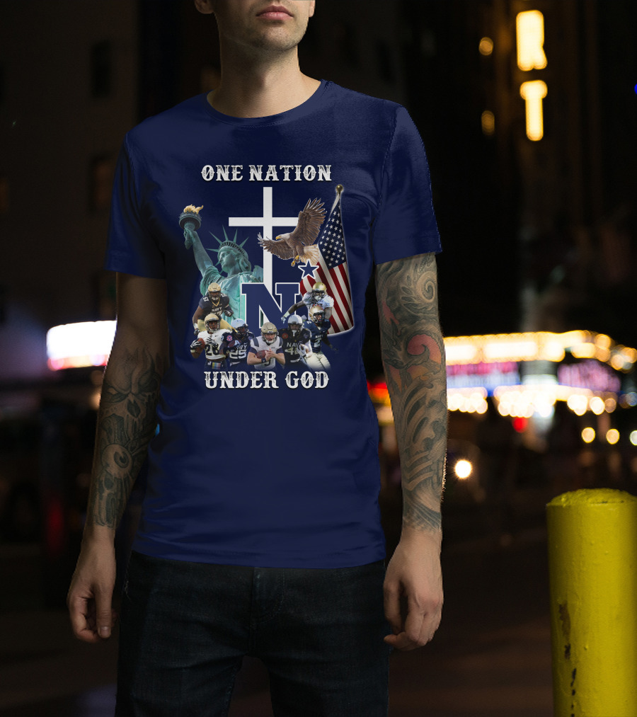 NM One Nation Under God Navy Football Statue Liberty American Flag Eagle T-Shirt