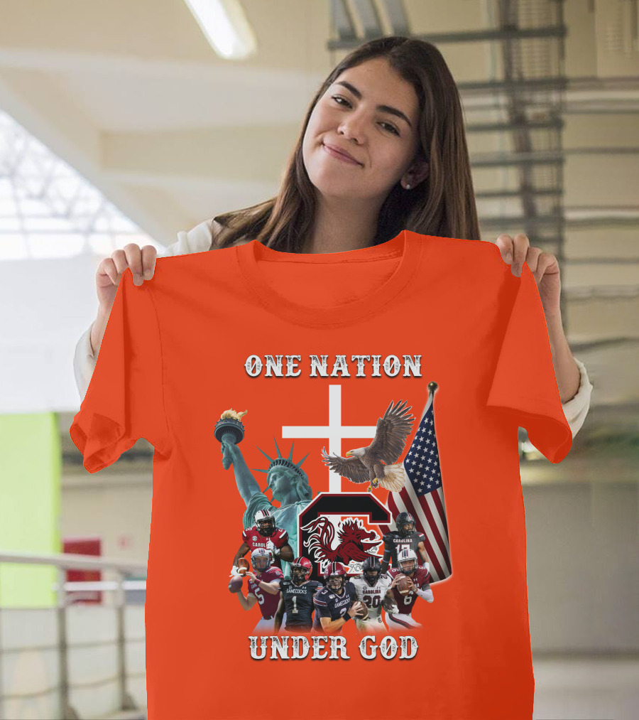 One Nation Under God South Carolina Gamecocks Football Liberty American Flag Eagle T-Shirt