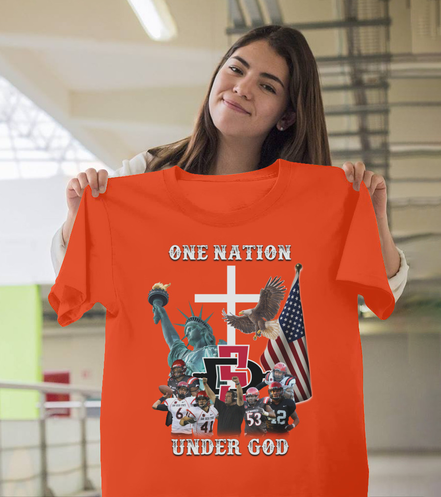 SDSA One Nation Under God Coach Statue Liberty Flag Eagle Football T-Shirt