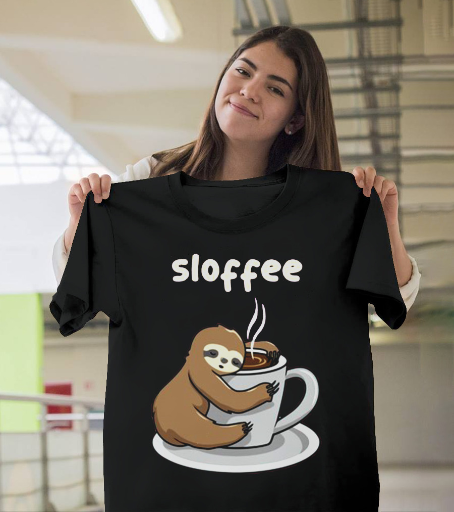 Sloffee Sloth Hugging Coffee Cup T-Shirt