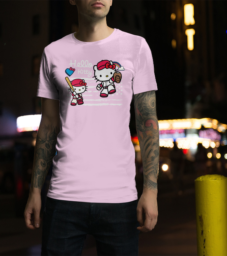 Hello Kitty Baseball American Flag Theme For Fans T-Shirt