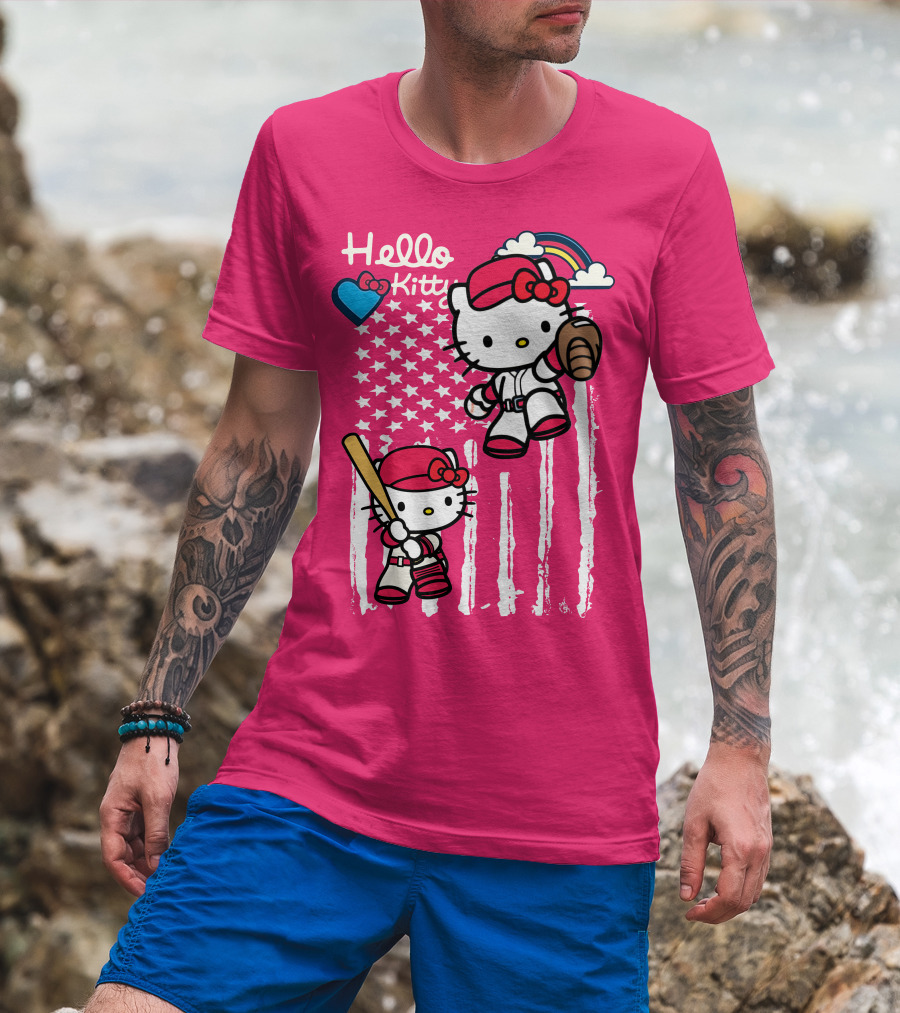 Hello Kitty Baseball American Stars Rainbow T-Shirt