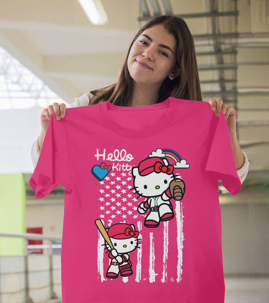 Hello Kitty Baseball American Stars Rainbow T-Shirt