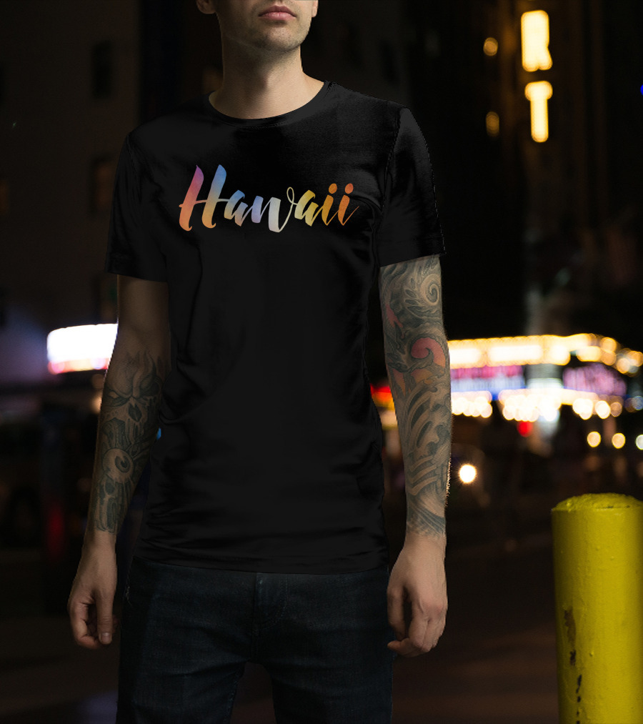 Hawaii Watercolor Gradient Lettering T-Shirt