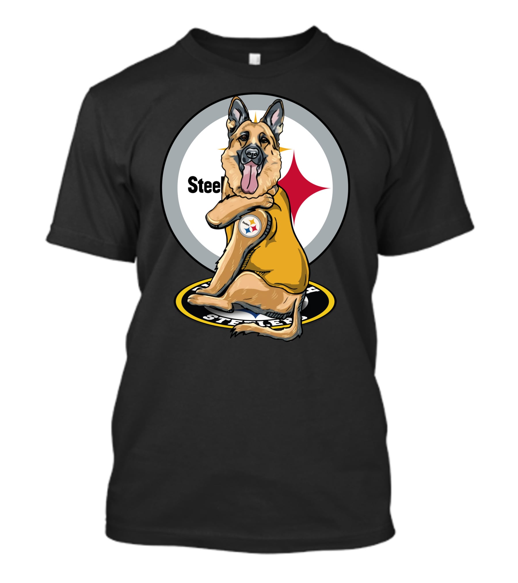 Steelers German Shepherd With NFL Logo And Team Colors T-Shirt