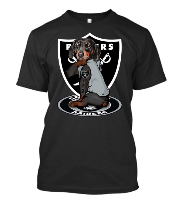 Raiders Dachshunds Fans With Dog And Shield T-Shirt