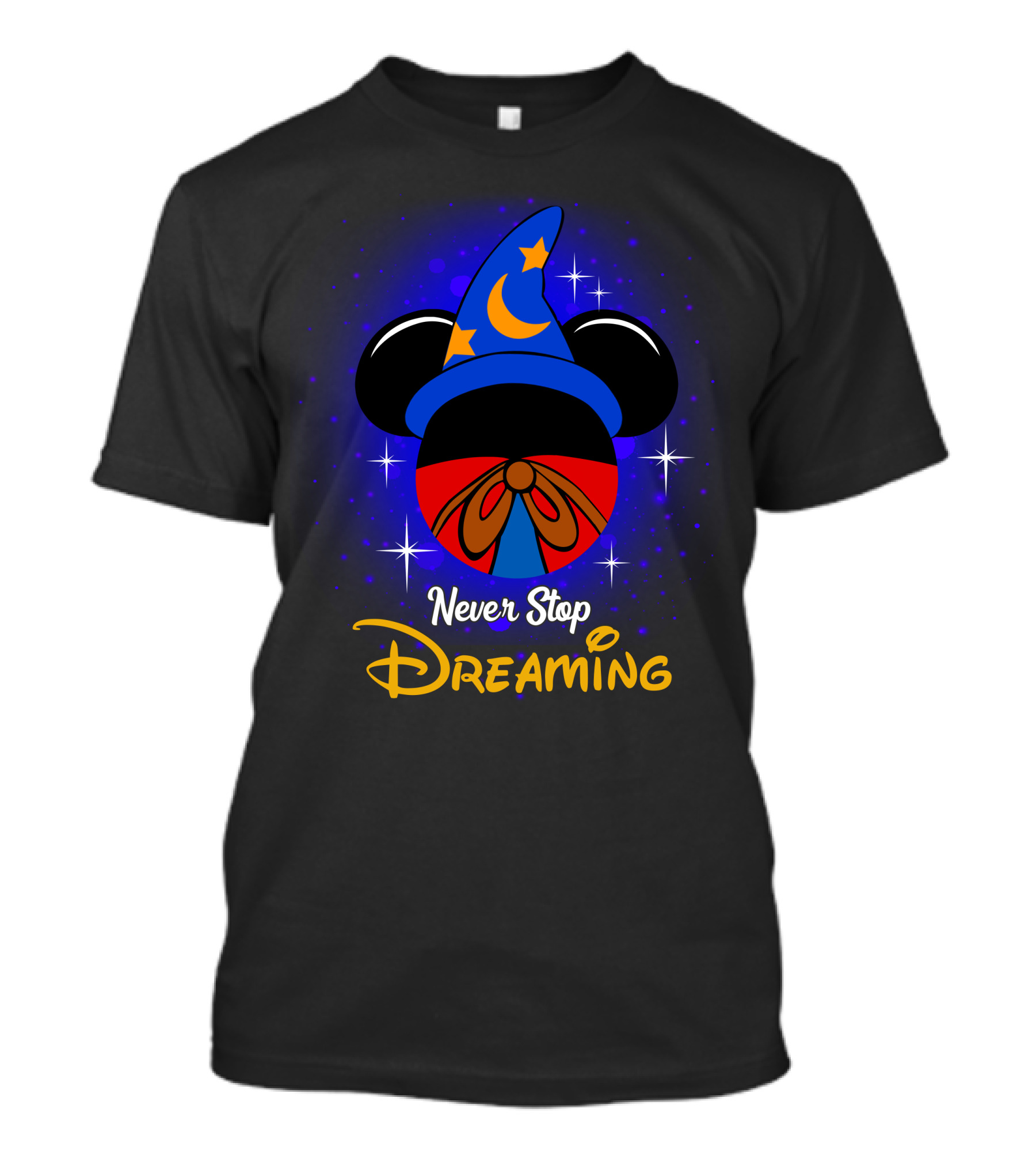 Never Stop Dreaming Mickey Fantasia Hat Moon And Stars T-Shirt