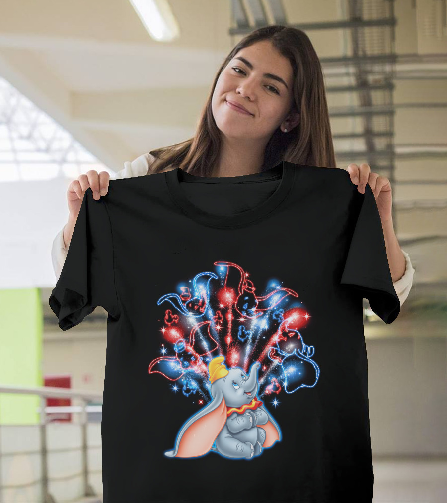 Dumbo Spectacular Fireworks Celebration with Colorful Stars and Figures T-Shirt