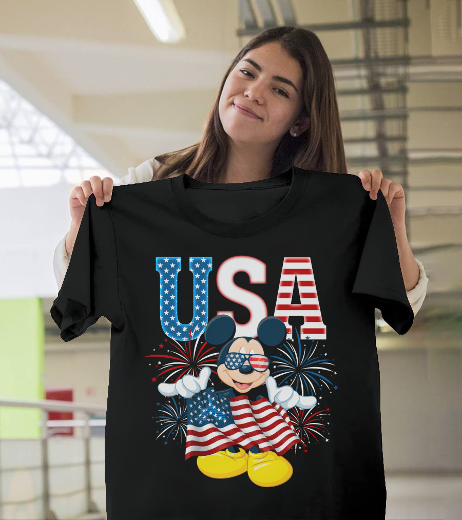 USA Flag Mickey Mouse Fireworks T-Shirt