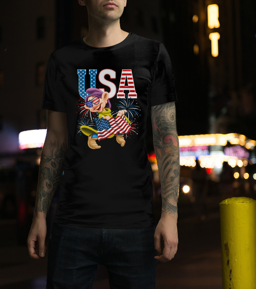 USA Dopey Stars And Stripes Fireworks T-Shirt