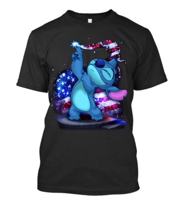 Stitch Bling July American Flag Fireworks Magic T-Shirt