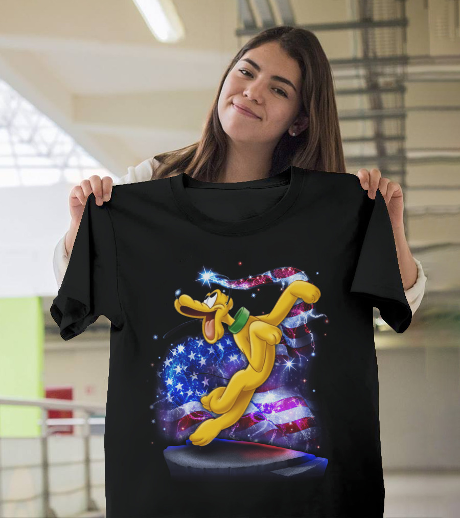 Pluto Bling July Patriotic Celebration Starry American Flag T-Shirt