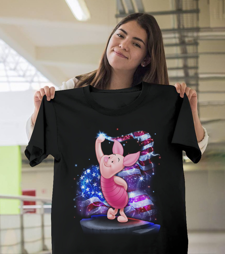 Piglet Bling July American Flag Sparkle T-Shirt