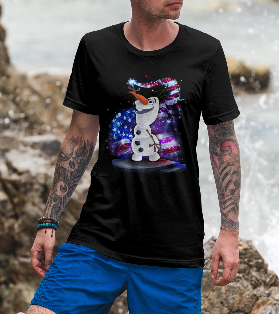Olaf Bling July American Flag Sparkle T-Shirt