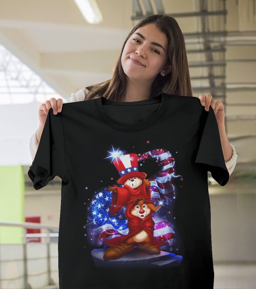 Chip And Dale Patriotic Celebration With Stars And Stripes Bling T-Shirt