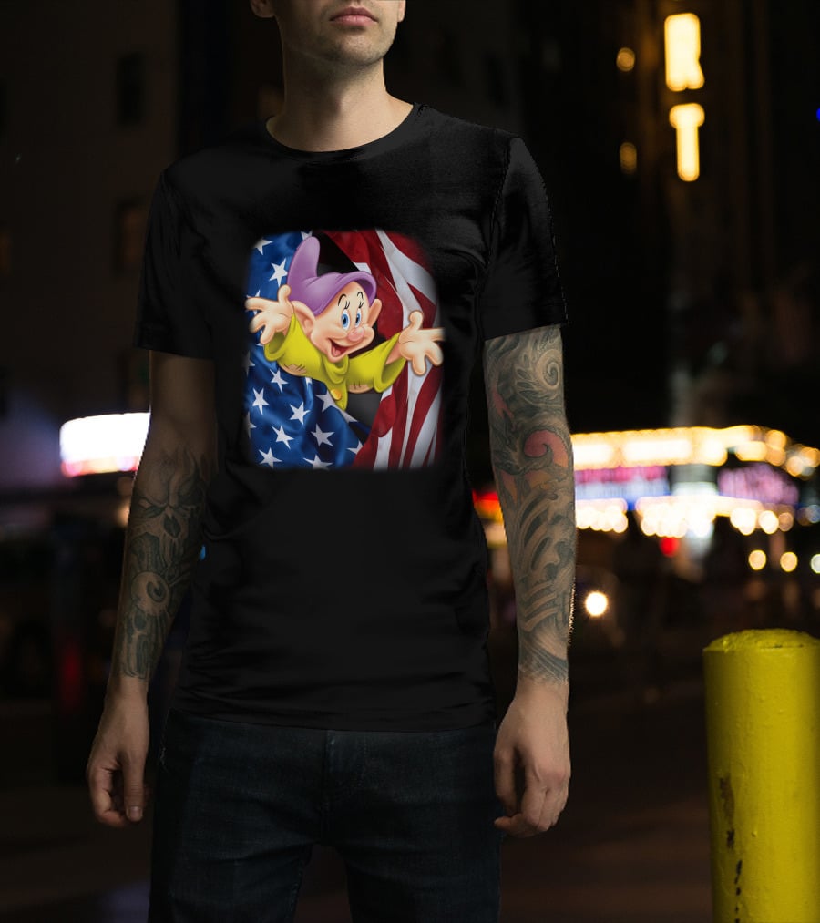 Dopey Celebrates Fourth Of July With American Flag Background T-Shirt